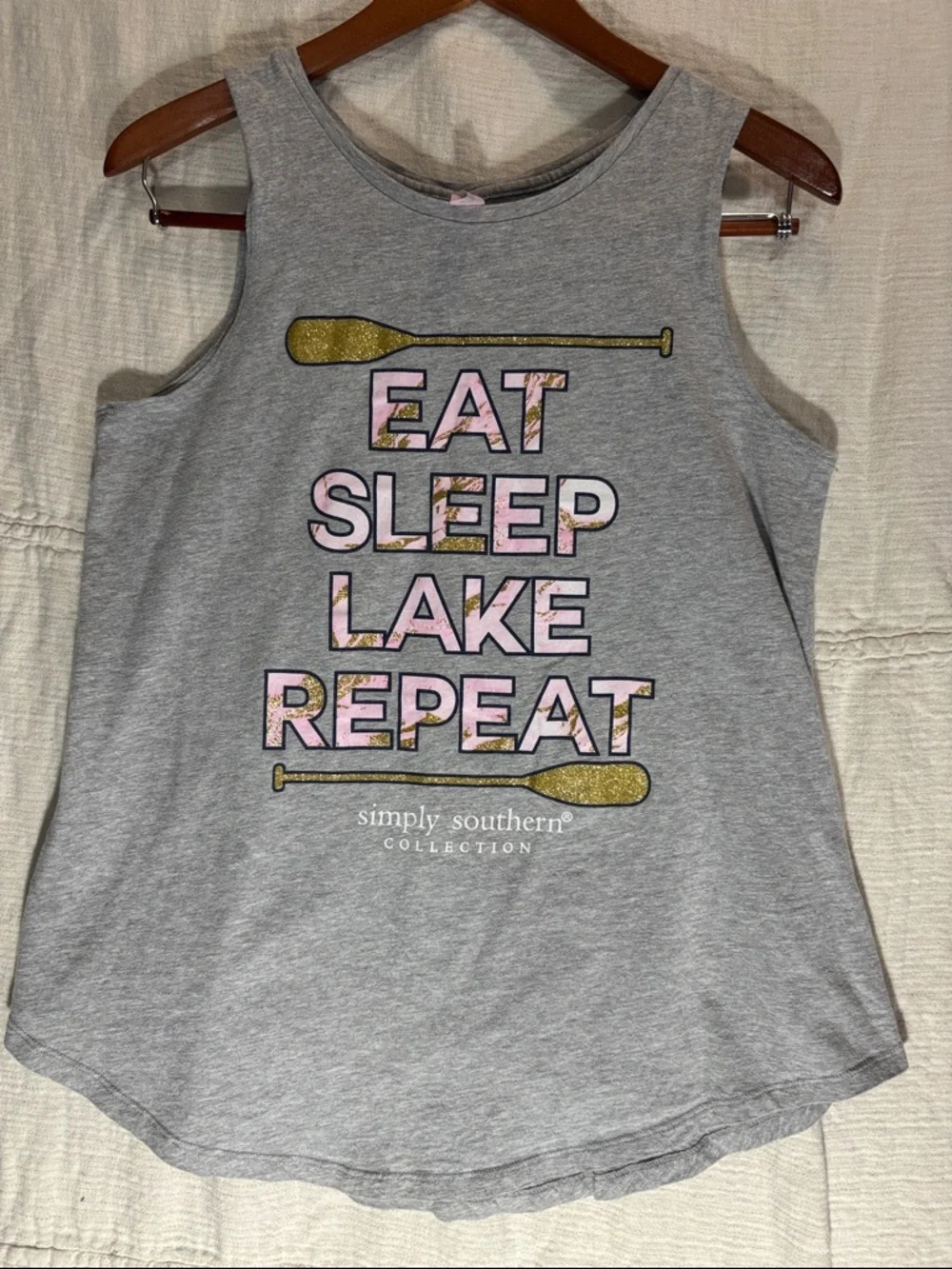 Simply Southern Gray Tank Top with Pink and Gold Graphic